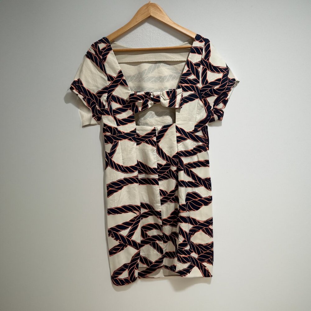 ANTHROPOLOGIE Maeve Nautical Rope Print Bow-Back Shift Mini Dress, Size 6 - Picture 3 of 7